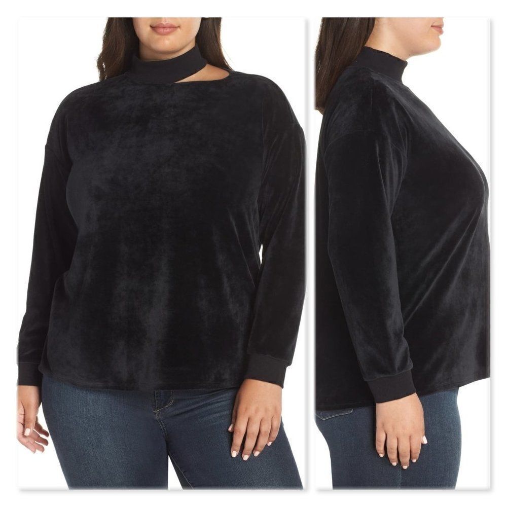 Vince Camuto Cutout Neck Velour Top sz 1X